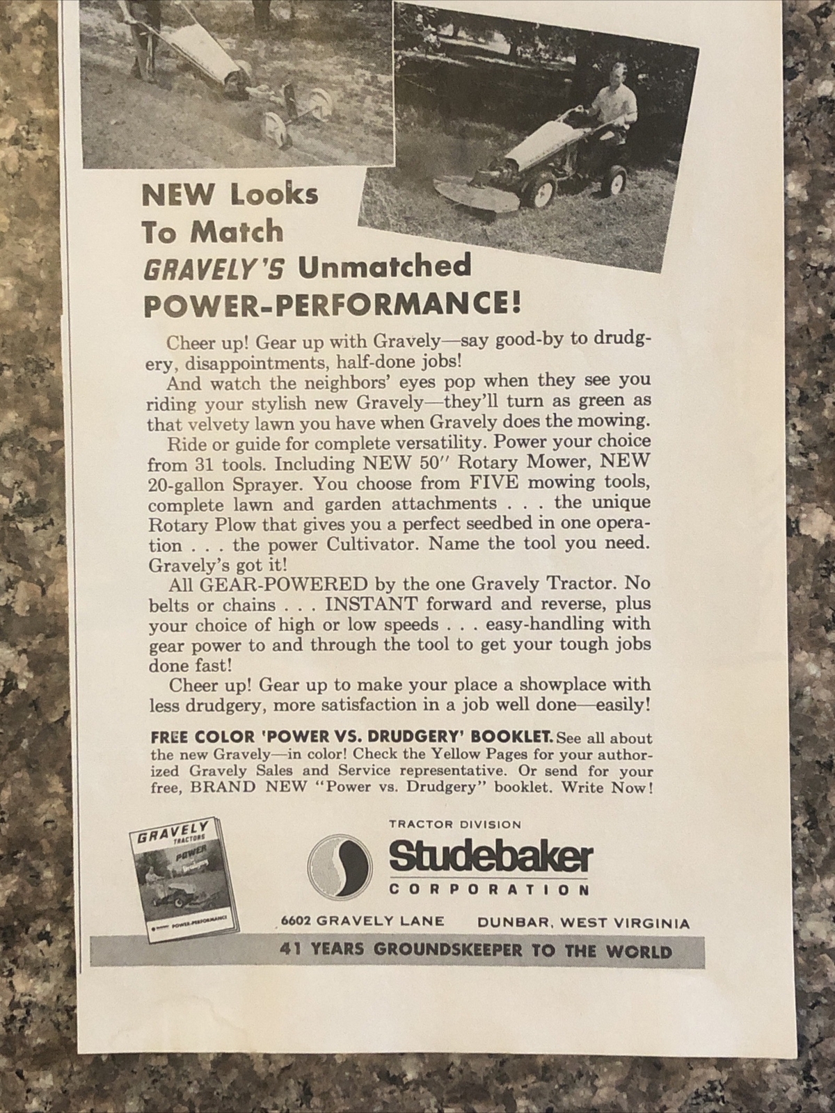 1963 Gravely Lawn Tractor Mower VTG 1960s 60s PRINT AD Studebaker Cheer Gear Up!