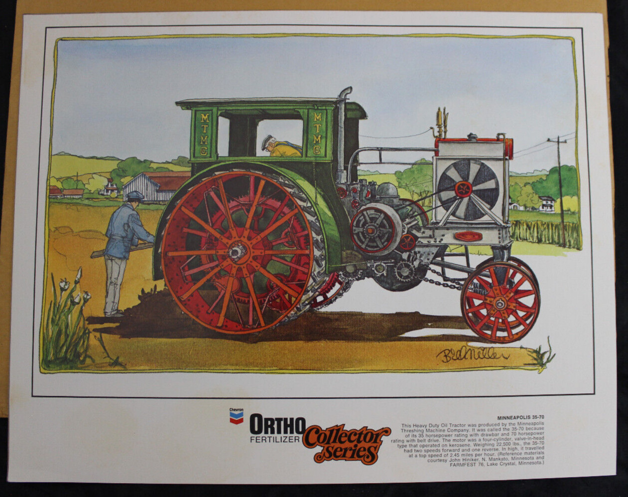 4 VINTAGE 1981 ORTHO FERTILIZER COLLECTOR SERIES TRACTOR PRINTS, SUNMAN, INDIANA
