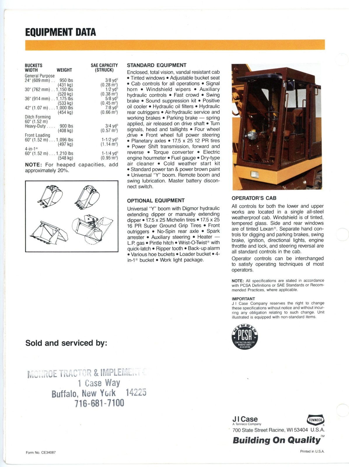Case 1085B Cruz-Air Excavator 1987 sales brochure