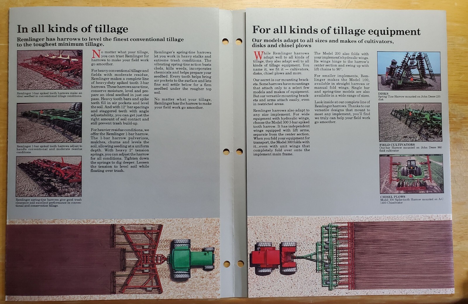 Remlinger Harrows Models Spike Tooth One Bar 300 200 100 Sales Pamphlet Brochure
