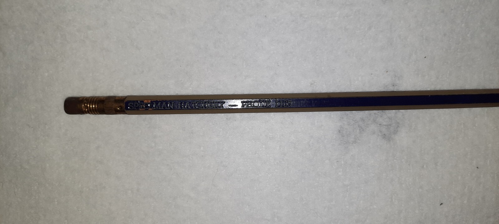 LONG FERRULE « Sherman Hatchery – Phone 1105 » Gold & Black Unused Wood Pencil