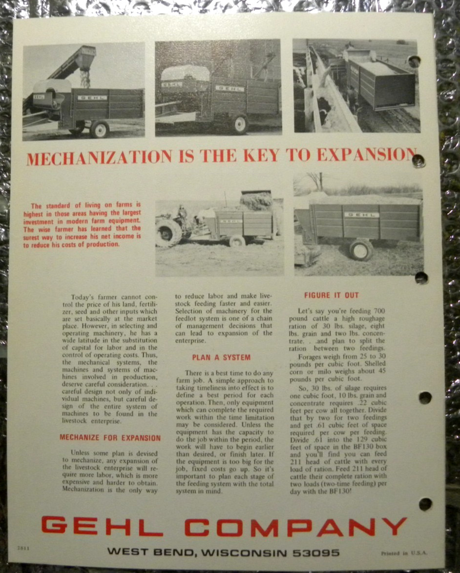 Vintage Factory GEHL Dealer&rsquo;s Brochure Blender Feed Box BF130-BF190