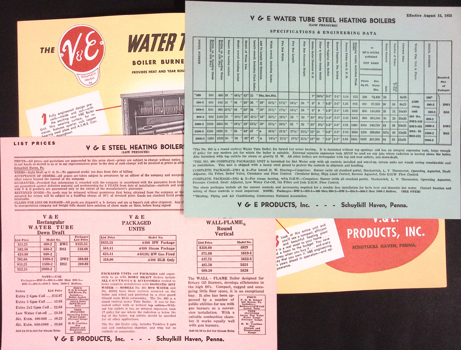 1954 V&E Steel Boiler Burner Unit Water Tube Down Draft Design Brochure