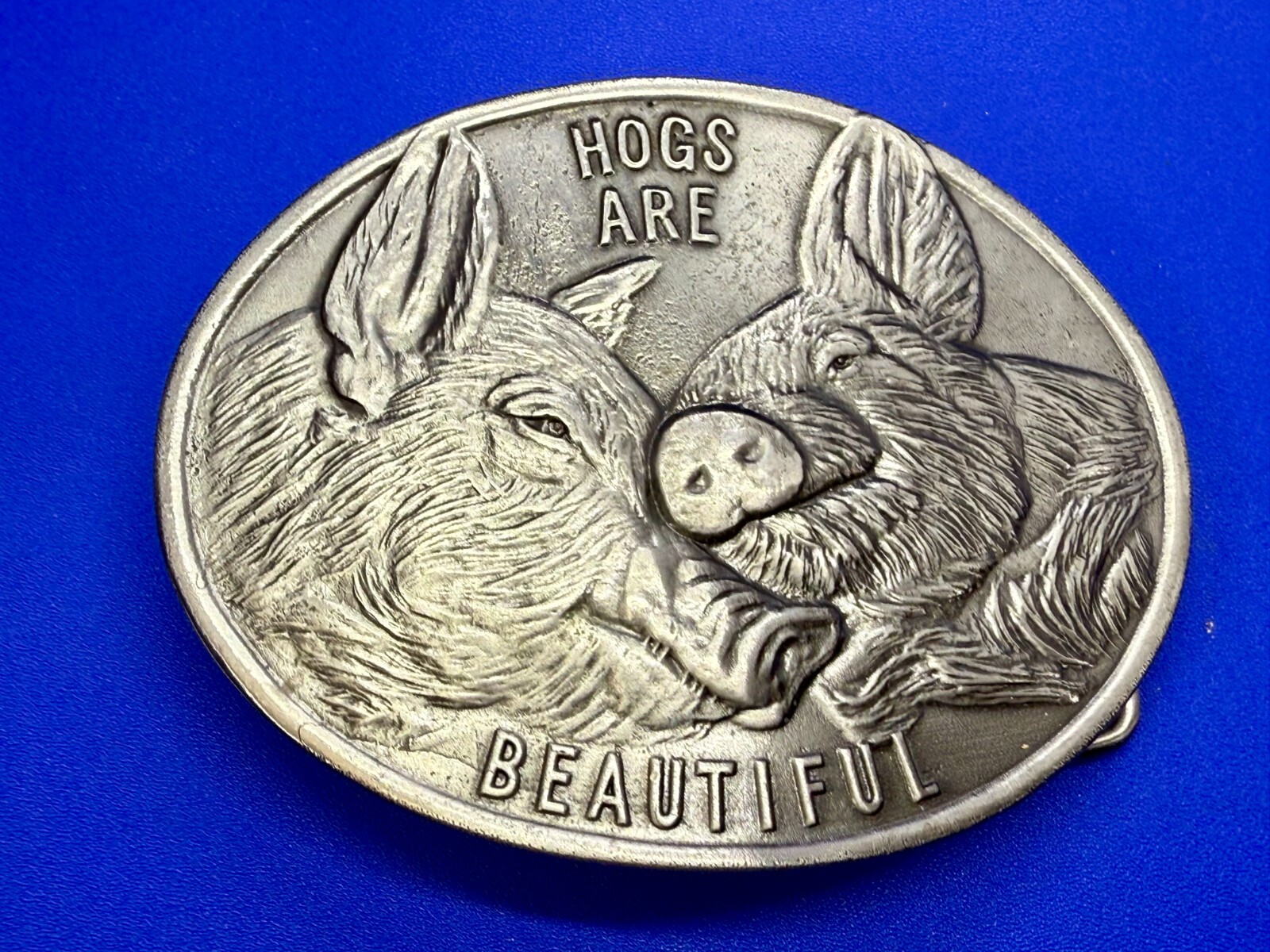 HOGS ARE BEAUTIFUL National Pork Producers Council VTG 1975 Lewis Belt Buckle