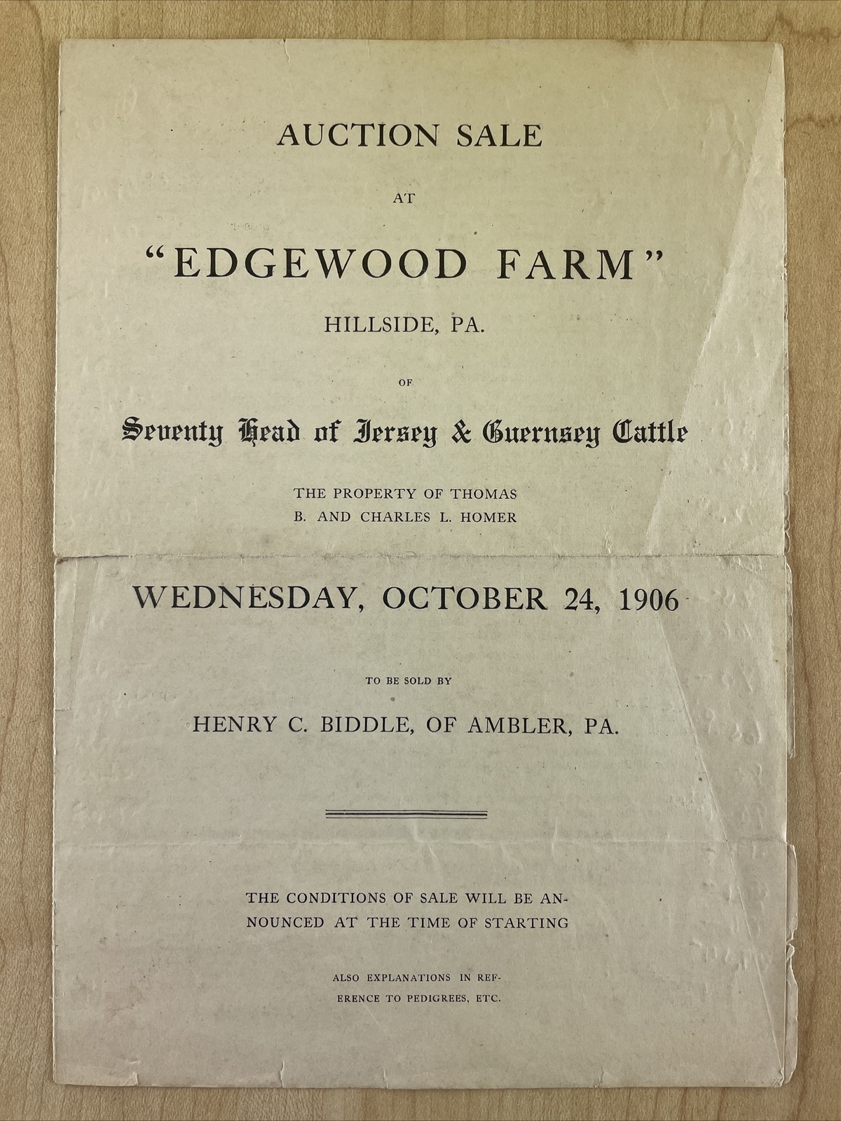 1906 PUBLIC SALE 8.5×6 Brochure Jersey & Guernsey Cattle Auction EDGEWOOD FARM