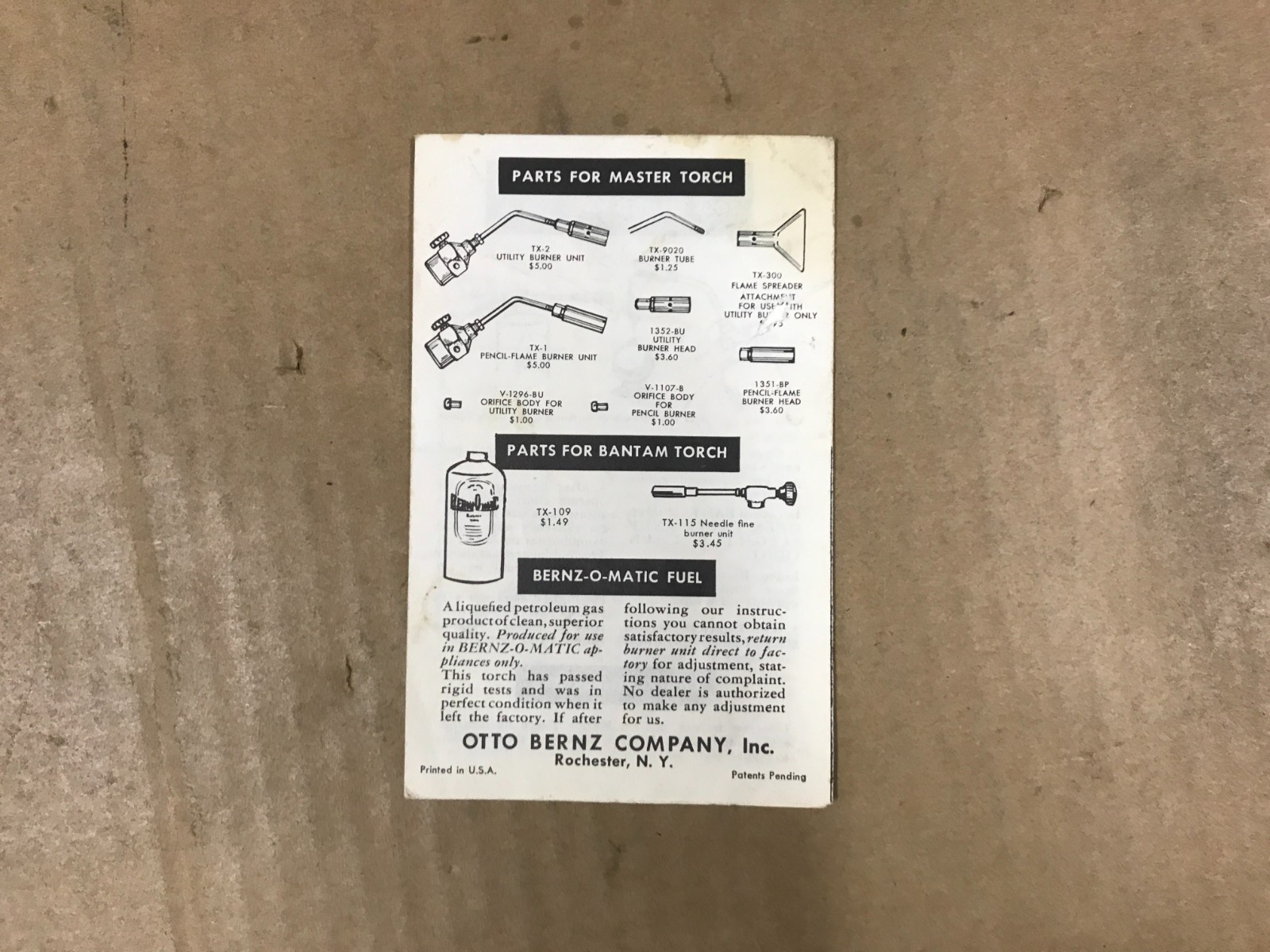 Vintage Master & Bantam Benz-O-Matic Torches Operating Instructions