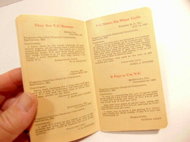 used Virginia-Carolina Fertilizers advertising notebook: 1938 & 1939 calendars