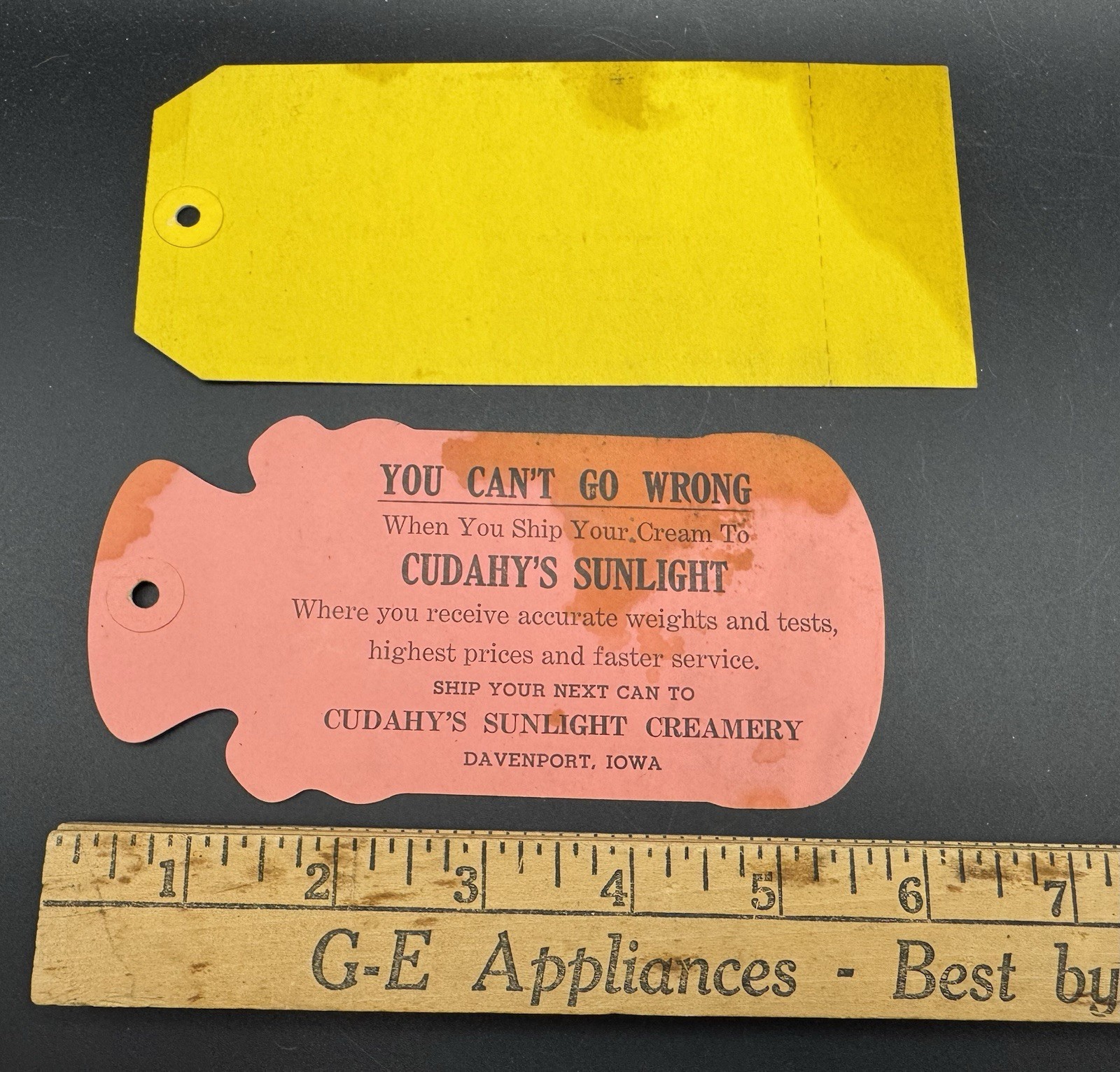 Antique Dairy Farm Cream Galva Illinois Tags NOS Davenport Iowa Advertising