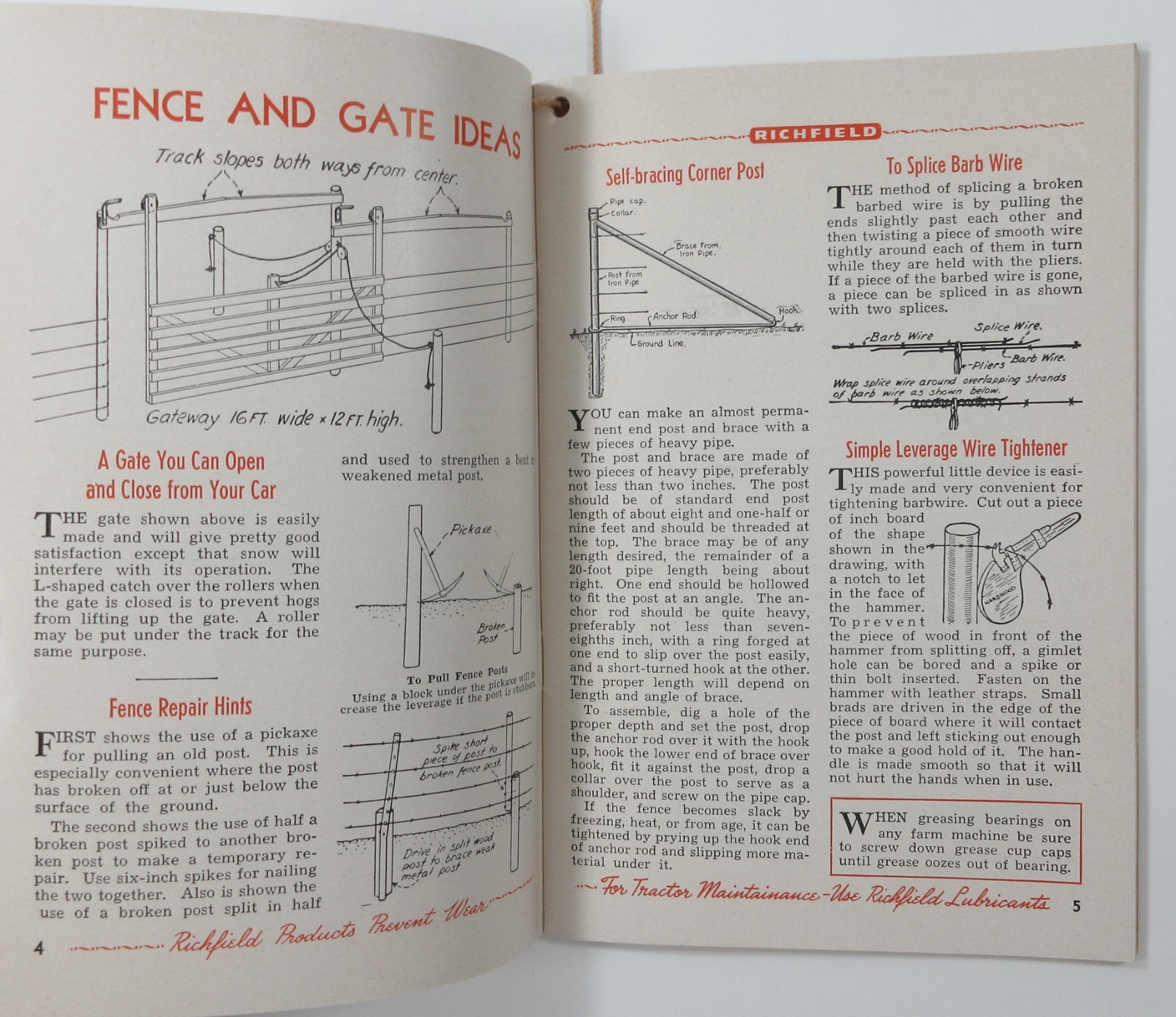 Richfield Oil Farm Ranch Time Savers Tractor Maintenance Fence Gate Ideas 1943