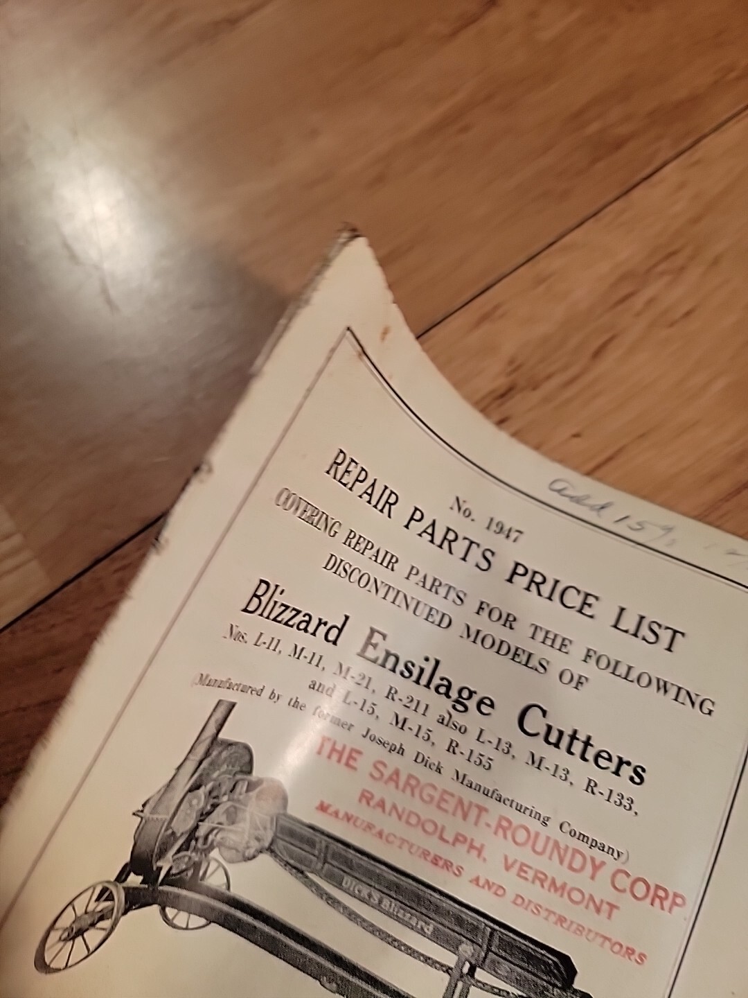 Blizzard Ensilage Cutter Parts List Instruction Book L M 11 21 13 211 15