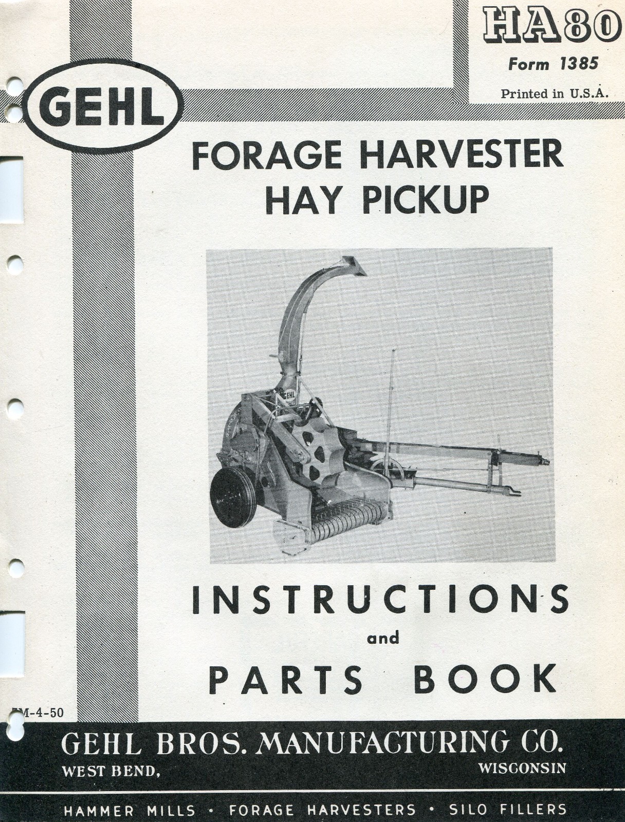 8 Pg Manual Gehl HA80 Forage Harvester Hay Pickup & Beater Parts List & Assembly