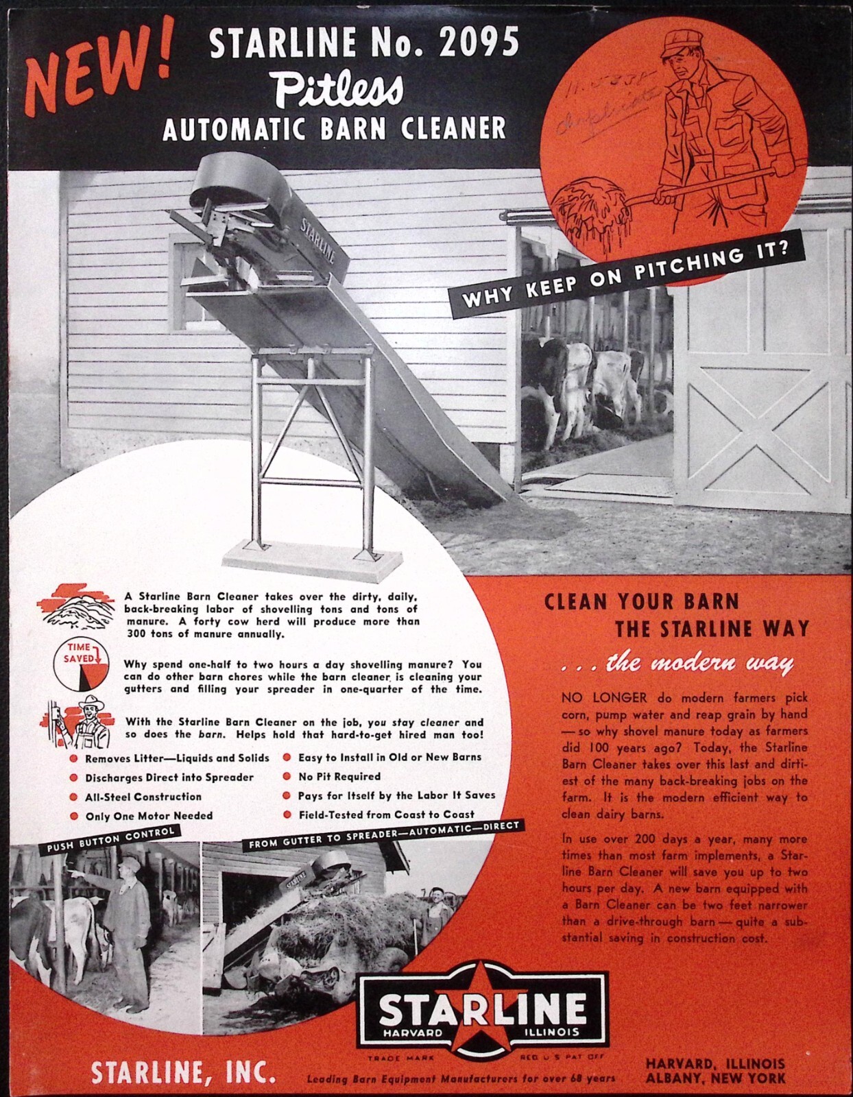 1950s Starline No 2095 Pitless Automatic Barn Cleaner Brochure Starline Inc