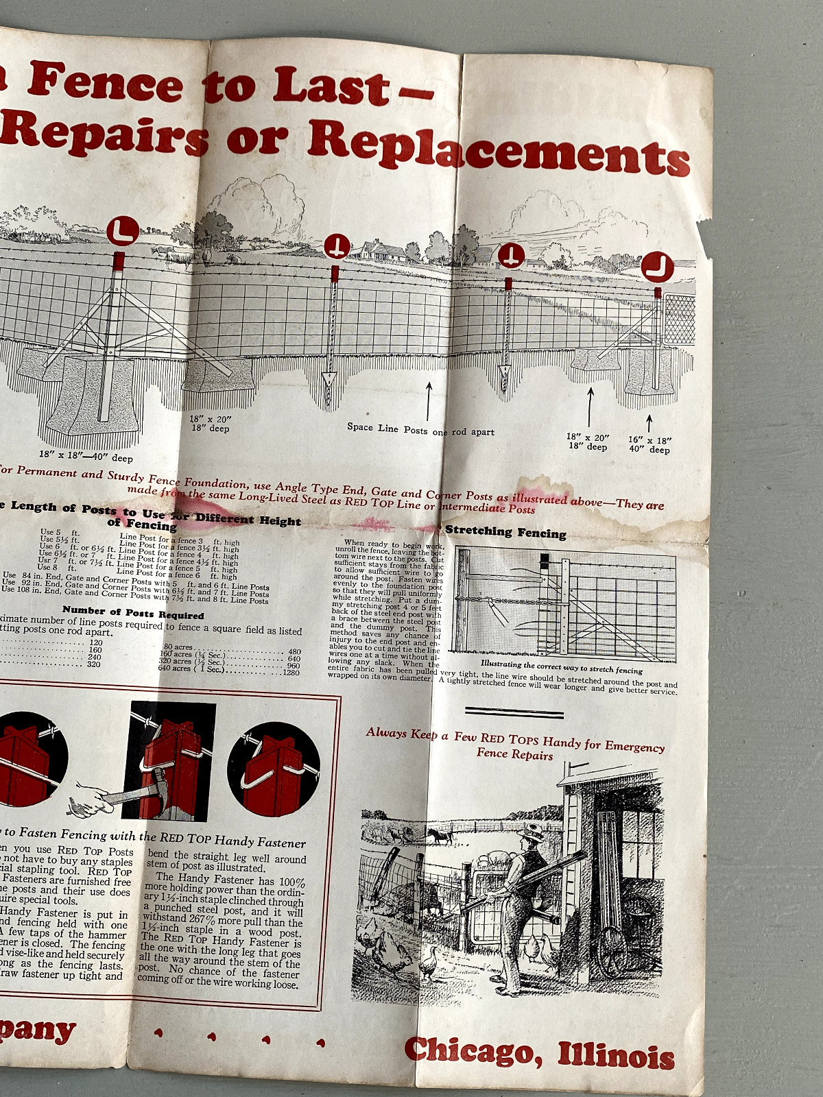 Vintage Red Top Steel Fence Posts Advertising Brochure Onaga Kansas Lumber 1928