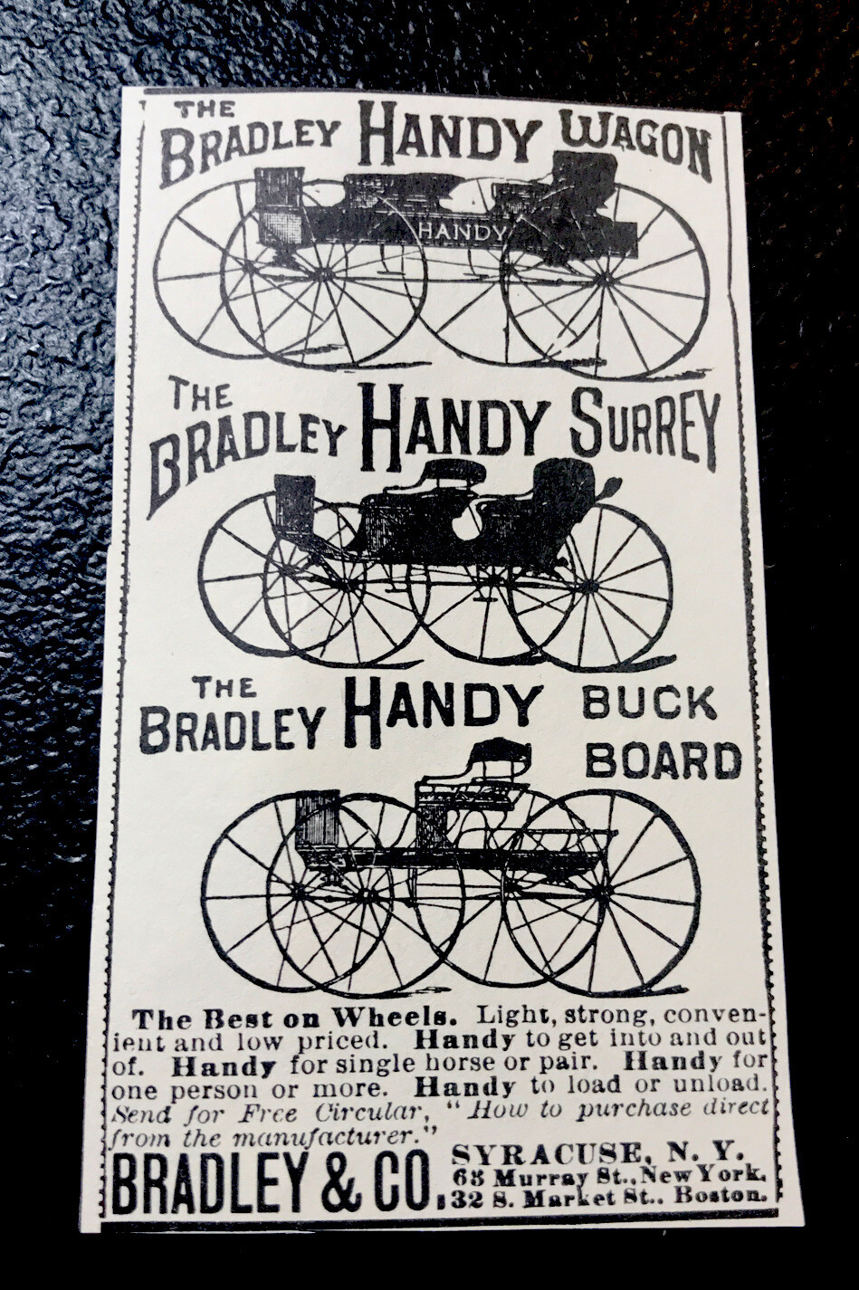 1889 Bradley Wagons & Buggies Farm Advertising – Syracuse – New York