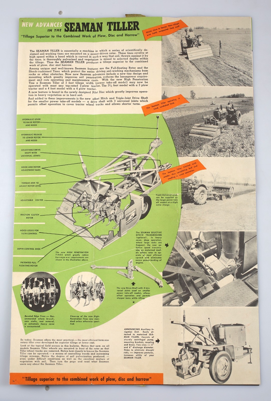 Vintage 1948 Seaman Tiller Farm Agricultural Equipment Foldout Mailer Milwaukee