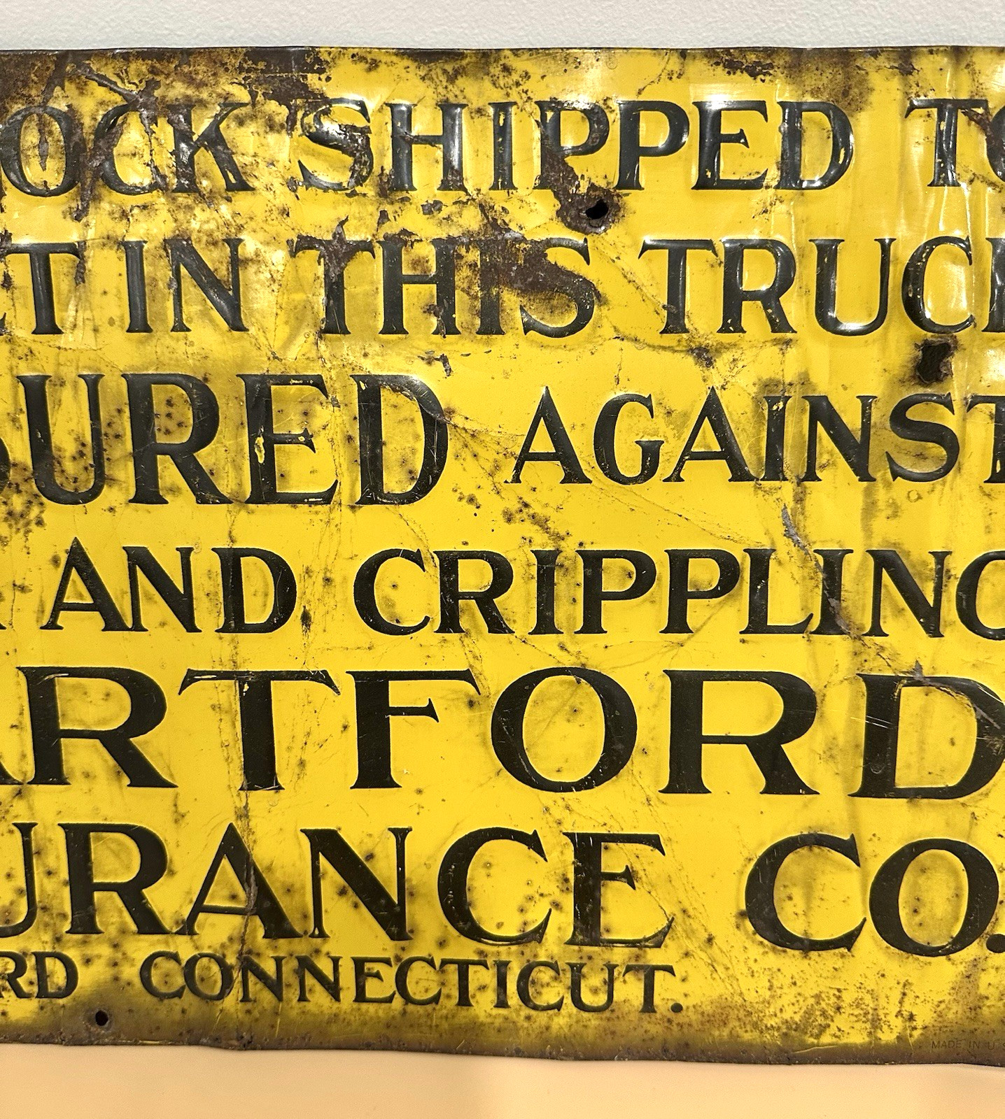 Vintage Hartford Fire Insurance Live Stock Market Metal Sign 23 1/2&Prime; X 11 1/4&Prime;