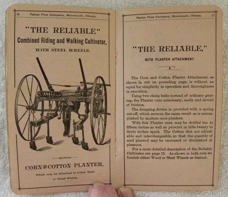 1890 New Departure Two Horse Cultivator, Pattee Plow Co., Monmouth IL Booklet