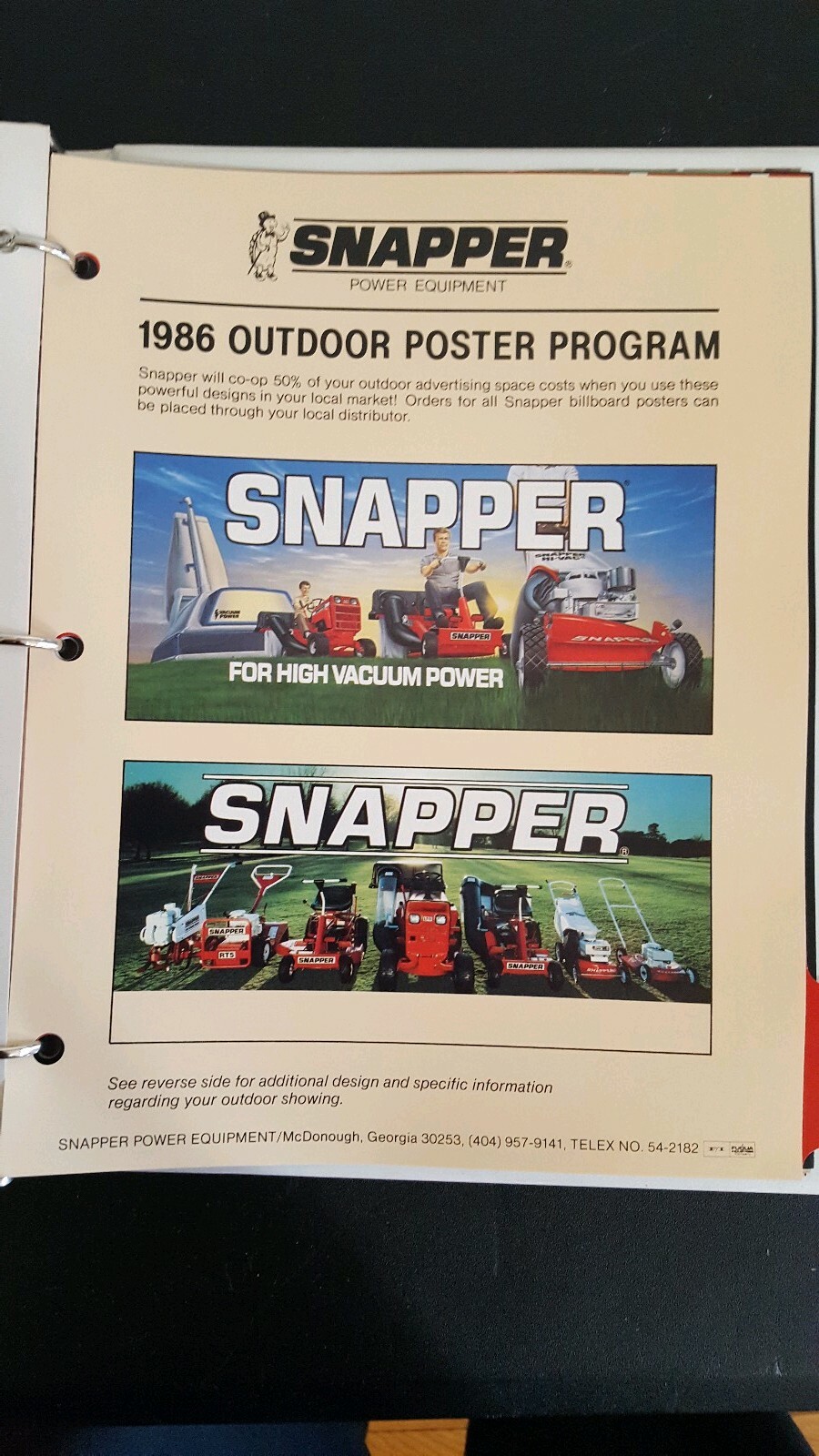 1986 Snapper Advertising & Sales Promotion Planner for Dealer