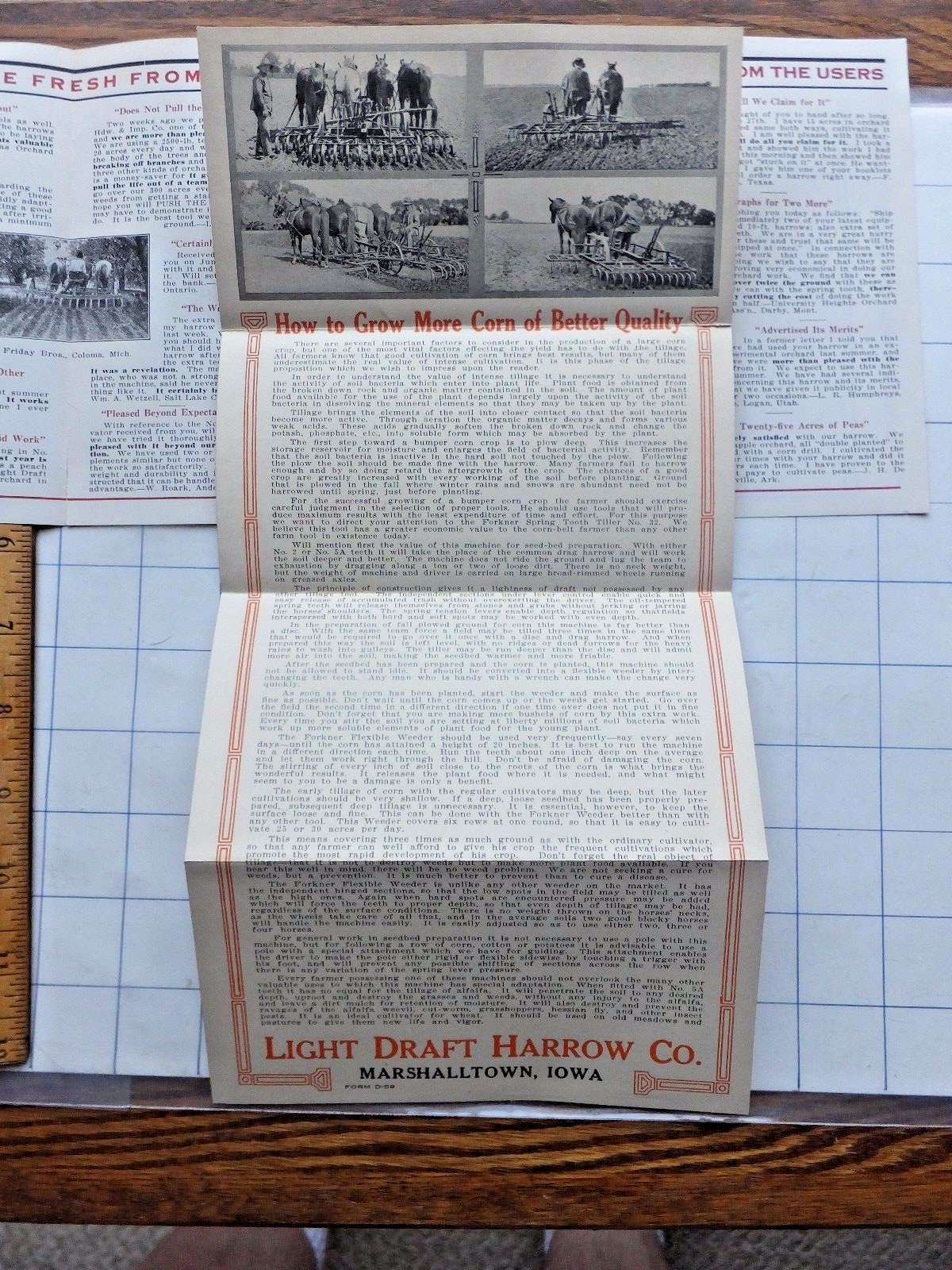 1916 Sales Literature – Light Draft Harrow Company, Marshalltown, Iowa