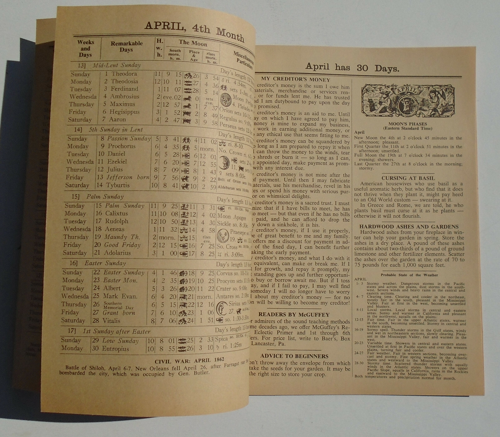 John Baer&rsquo;s Sons, Lancaster, PA 1962 Agricultural Almanac