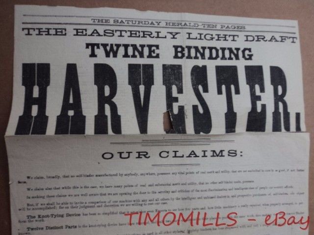 1882 Wm. Gilkeson Hapgood Plow Easterly Binder Advertising Newspaper Decatur IL