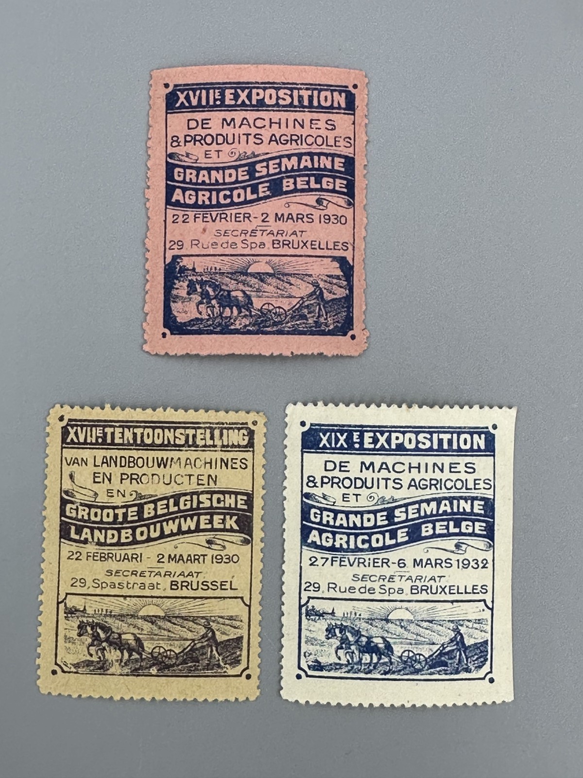 1913 -1932 Belgium FARM MACHINERY EXPO Advertising POSTER STAMP Vintage