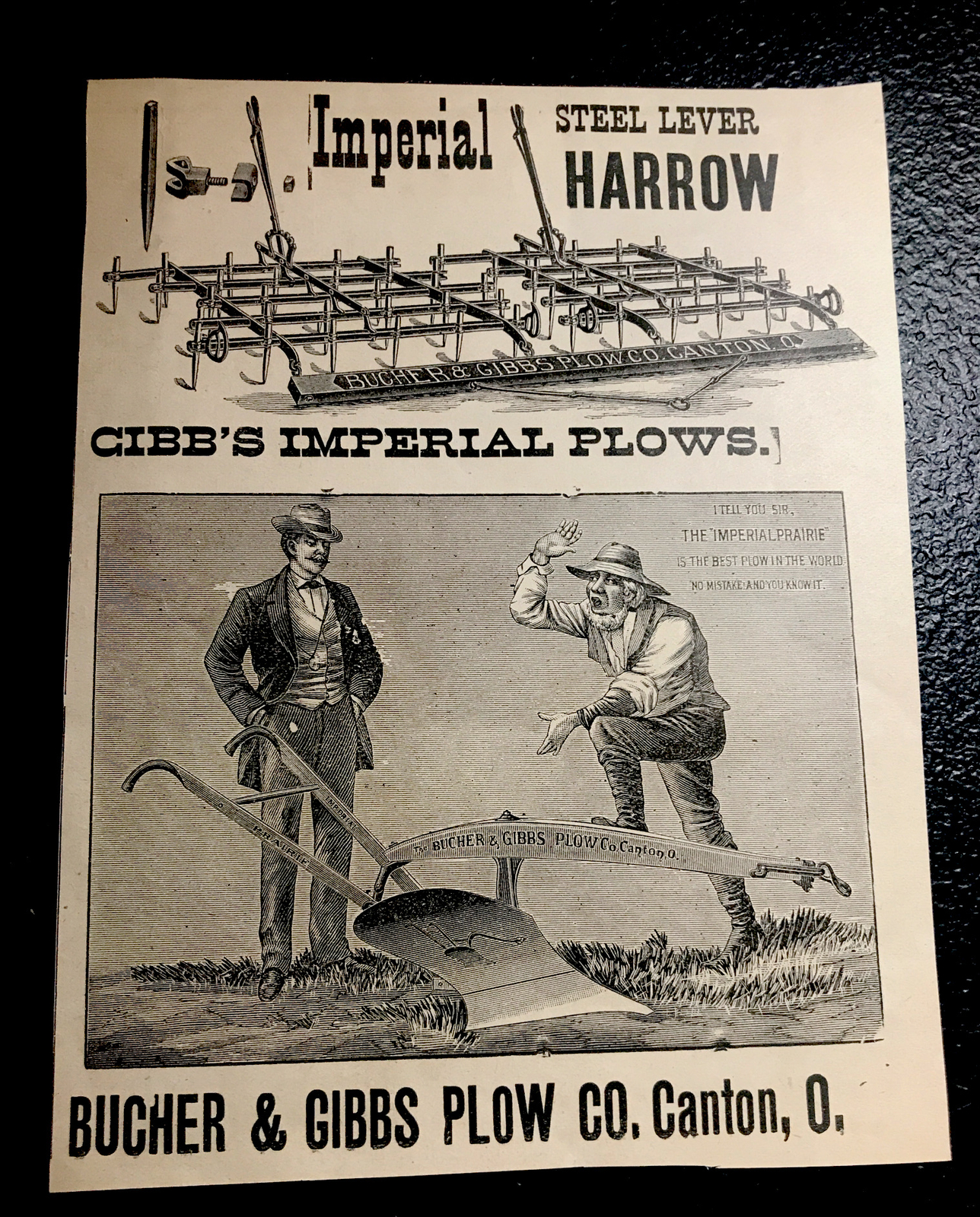 1893 Bucher & Gibbs Plow Co. Farm Engraving Advertising – Canton – Ohio
