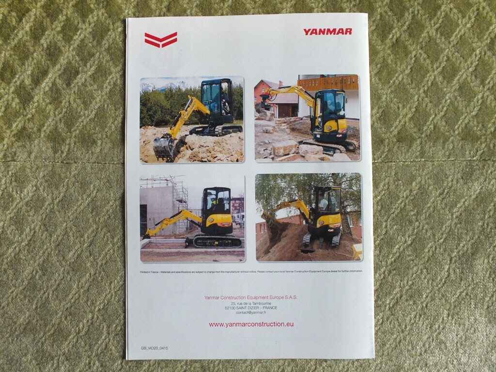 YANMAR ViO20-4 Hydraulic Mini Excavator Brochure Prospekt 2015