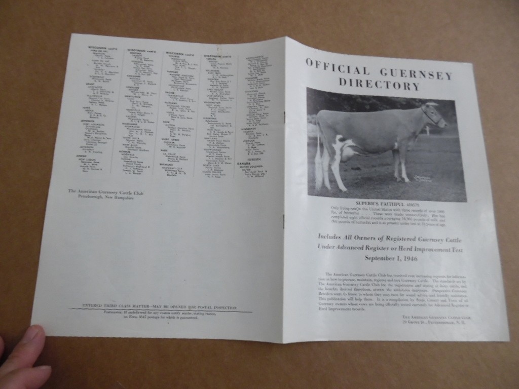 1946 Official Guernsey Directory Diary Cattle Owners Breeders Vintage Original