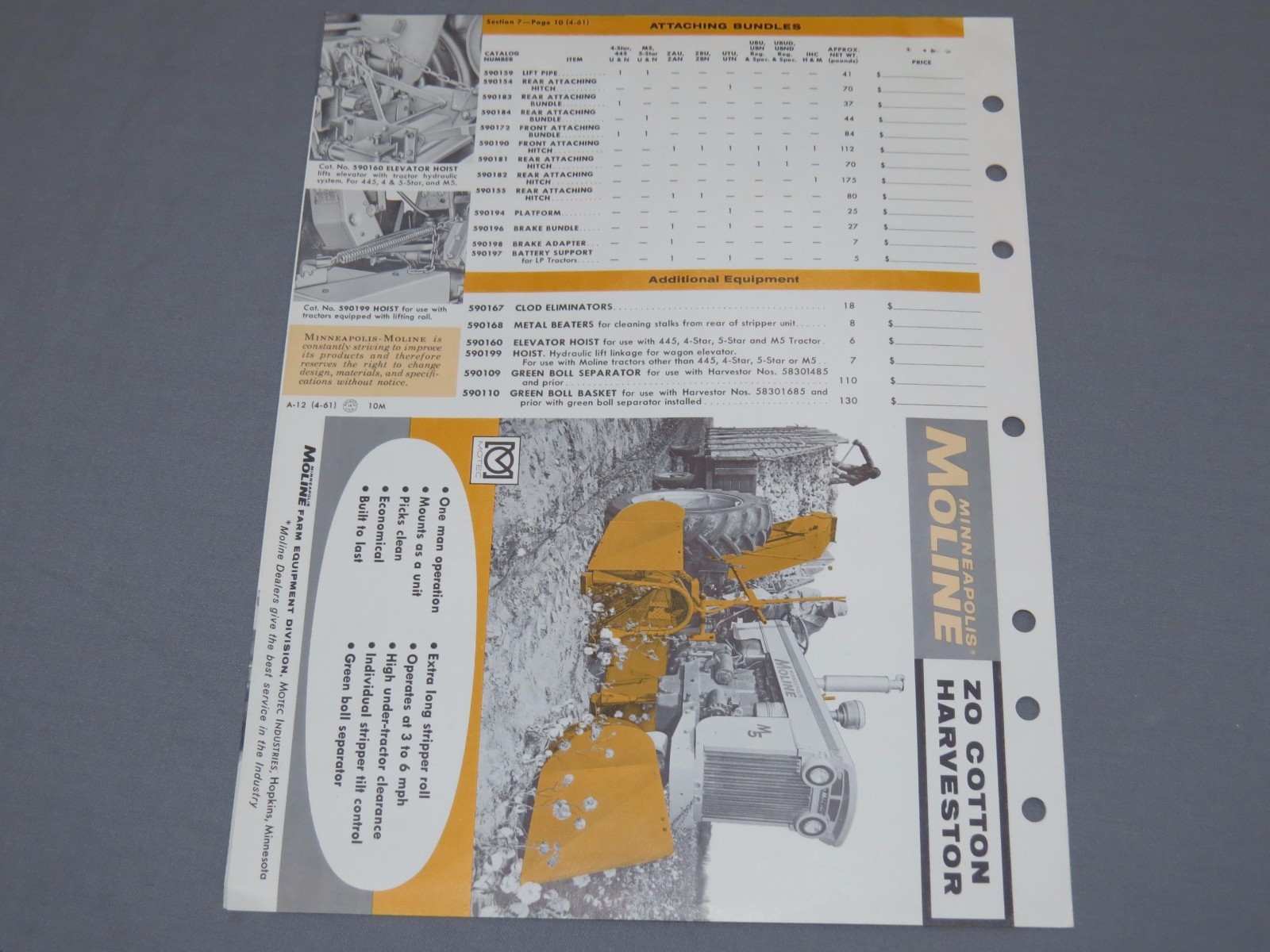 Vintage Minneapolis Moline ZO Cotton Harvester Picker Sales Brochure Catalog &rsquo;61