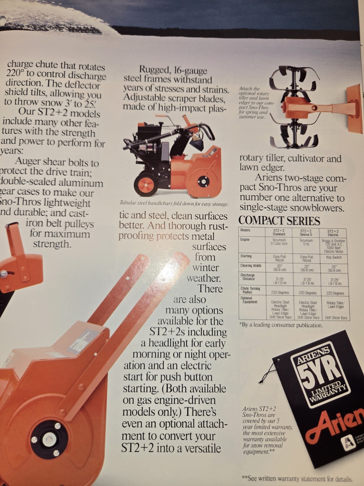 1987 1988 ARIENS DEALERSHIP ADVERTISING BROCHURES SNO-THROS