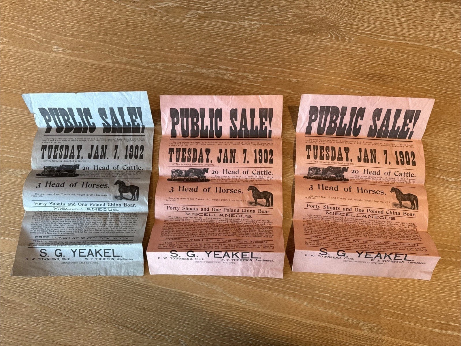 1902 Public sale Posters (3) Originals. Cattle And Horse Sale