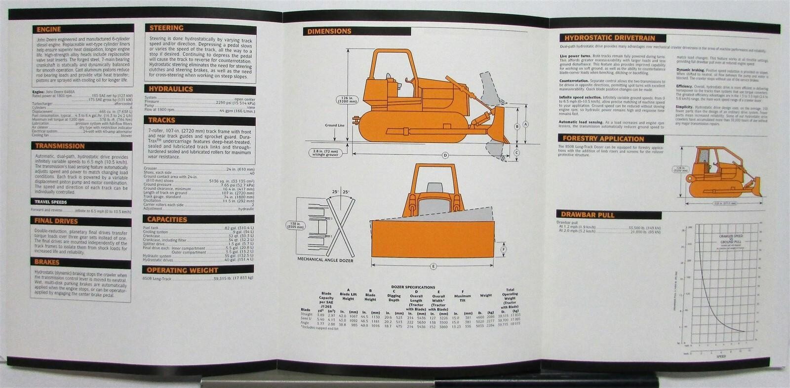 1990s John Deere 850B Dozer Specifications Construction Sale Brochure