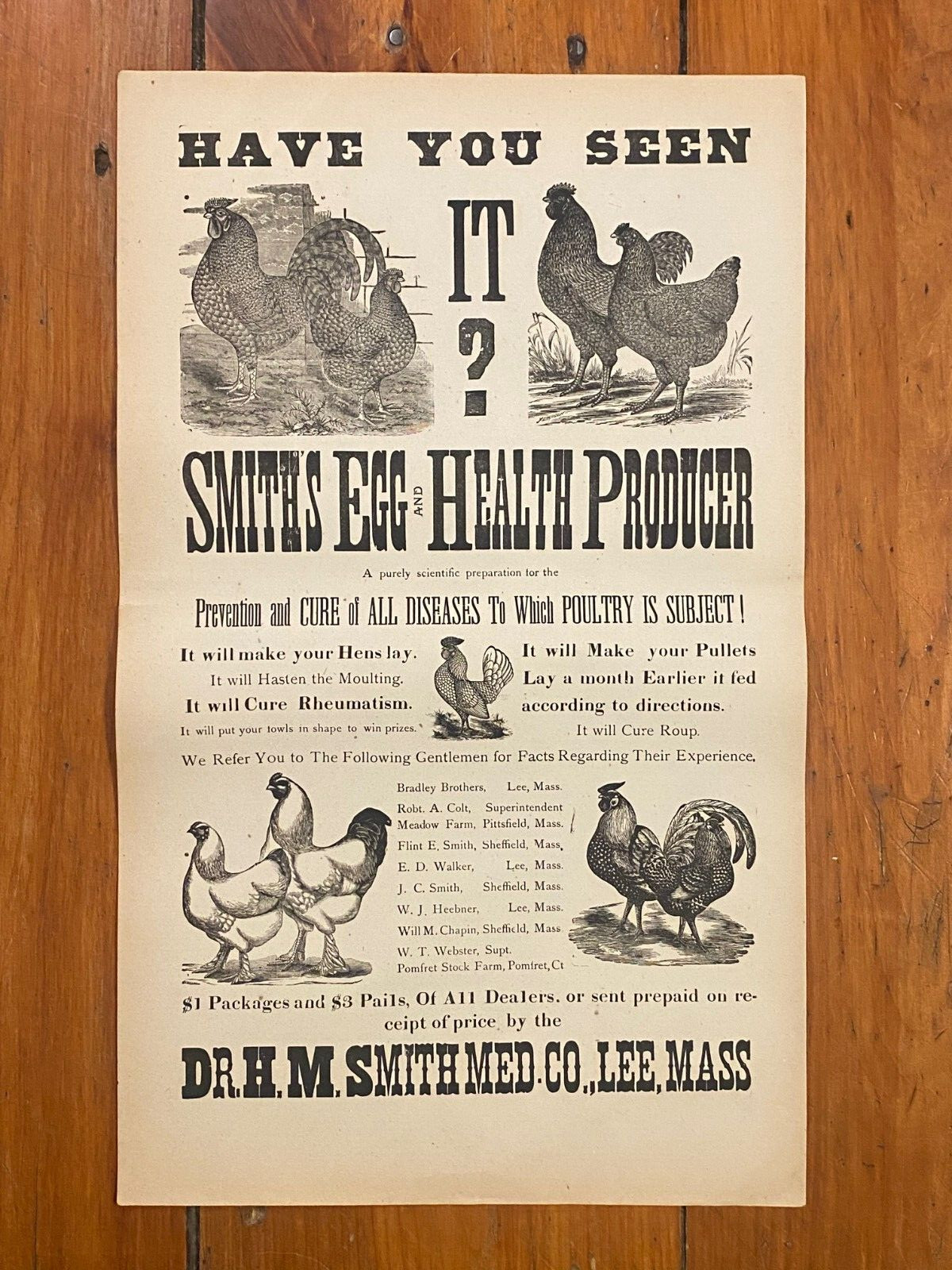 Antique 1900&rsquo;s Dr.Smith&rsquo;s Egg & Chicken Broadside Poster Sign, Lee, MASS Kitchen