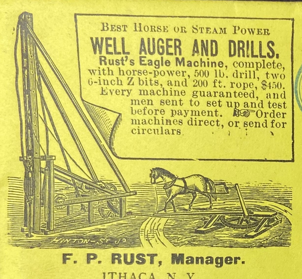 SUPER Rare Letterhead & Cover 1883 Horse or Steam Empire Well Drill – Ithaca NY