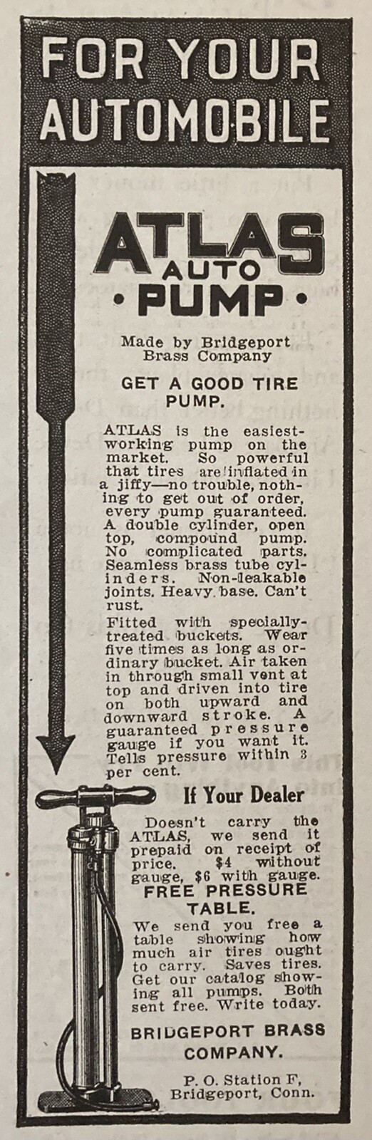 1912 AD(XH26)~BRIDGEPORT BRASS CO. CONN. ATLAS AUTO PUMP