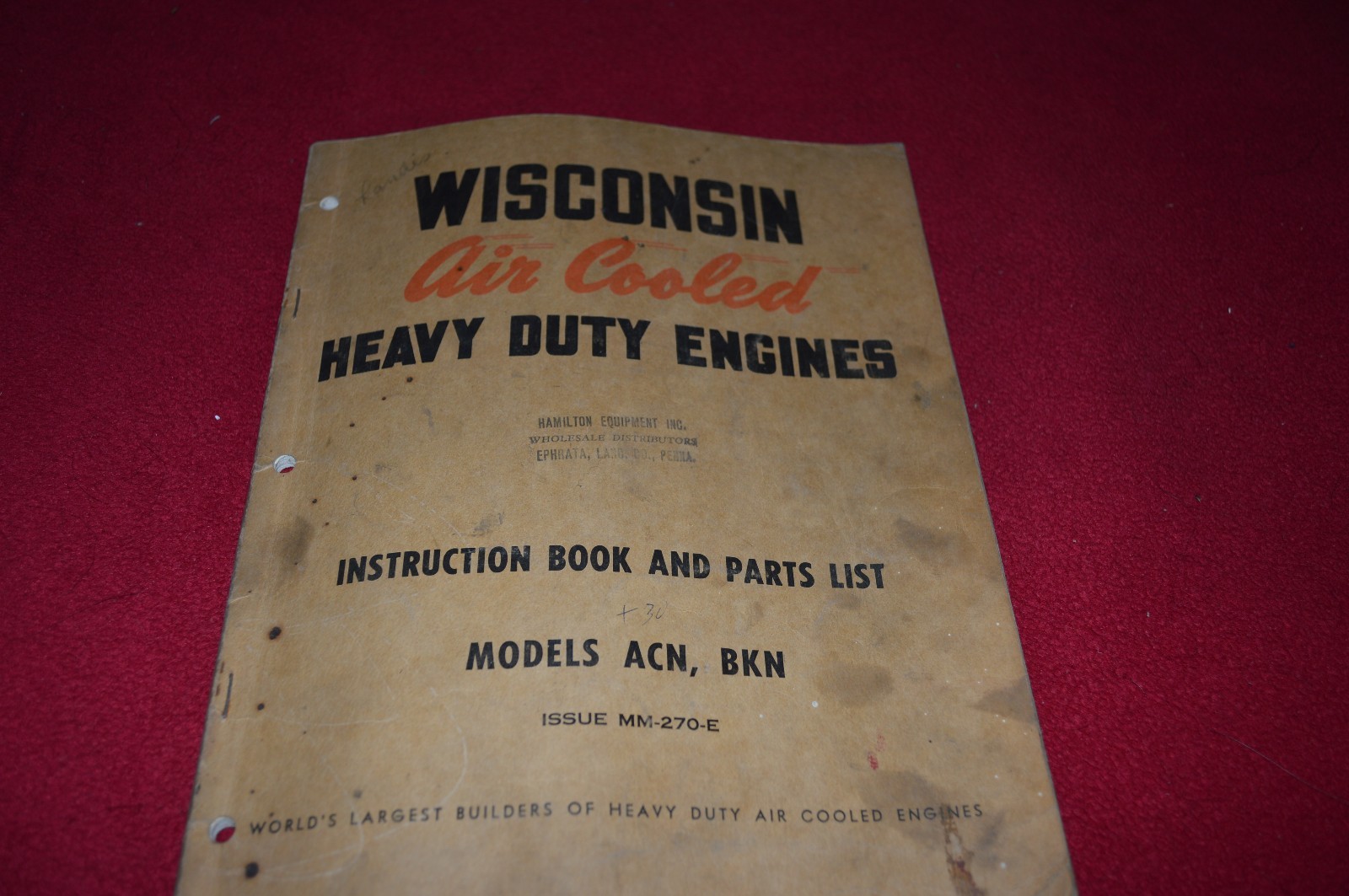 Wisconsin ACN BKN Engine Dealer&rsquo;s Parts Book Operation Manual RWPA