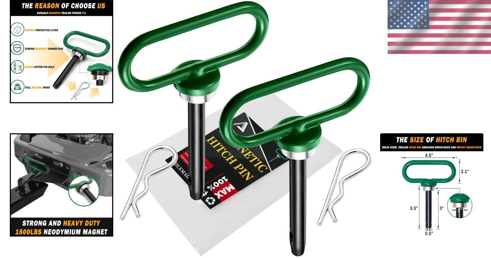Versatile 2 Pack Magnetic Hitch Pins – Perfect for Mowers and ATVs, 1/2 Inch