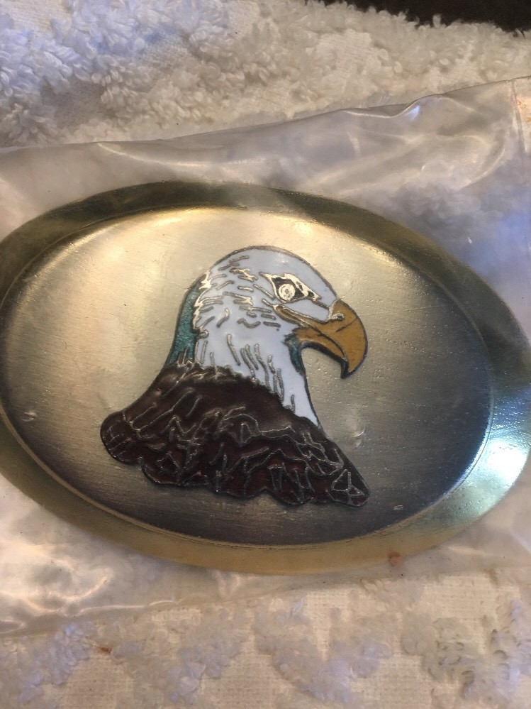 NEW Bald Eagle Enamel COLLECTOR BELT BUCKLE~Two Tone~HOOVER&rsquo;S MFG. CO Patriotic
