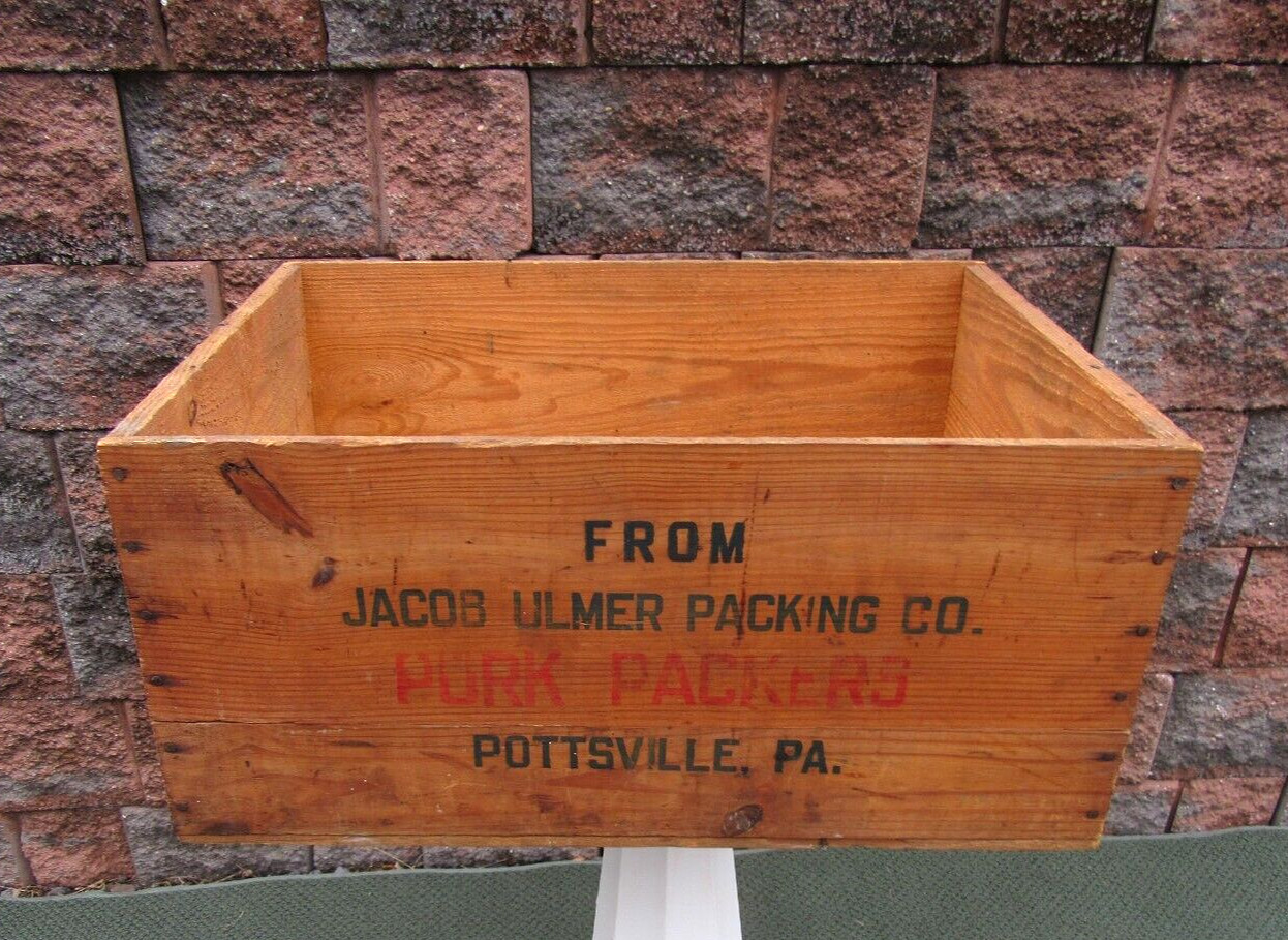 Vintage Jacob Ulmer Advertising PORK PACKERS Pottsville Pa Wood Shipping Crate