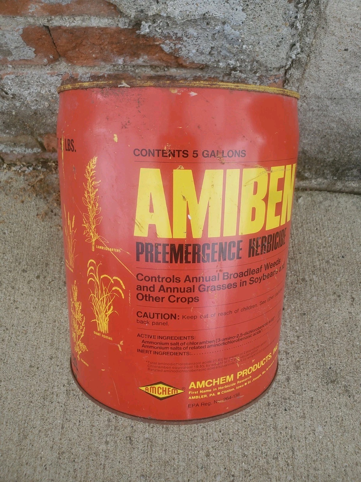 5 Gallon Metal Can Amiben Herbicide No Lid Soybean Weed Control Farm Decor #1