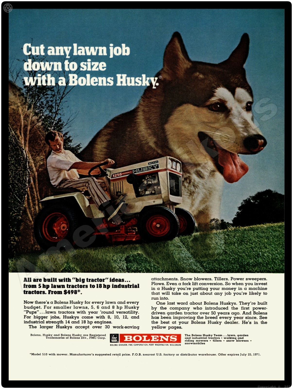1971 Bolens Model 1256 Husky Lawn Mowers,Garden Tractors New Metal Sign