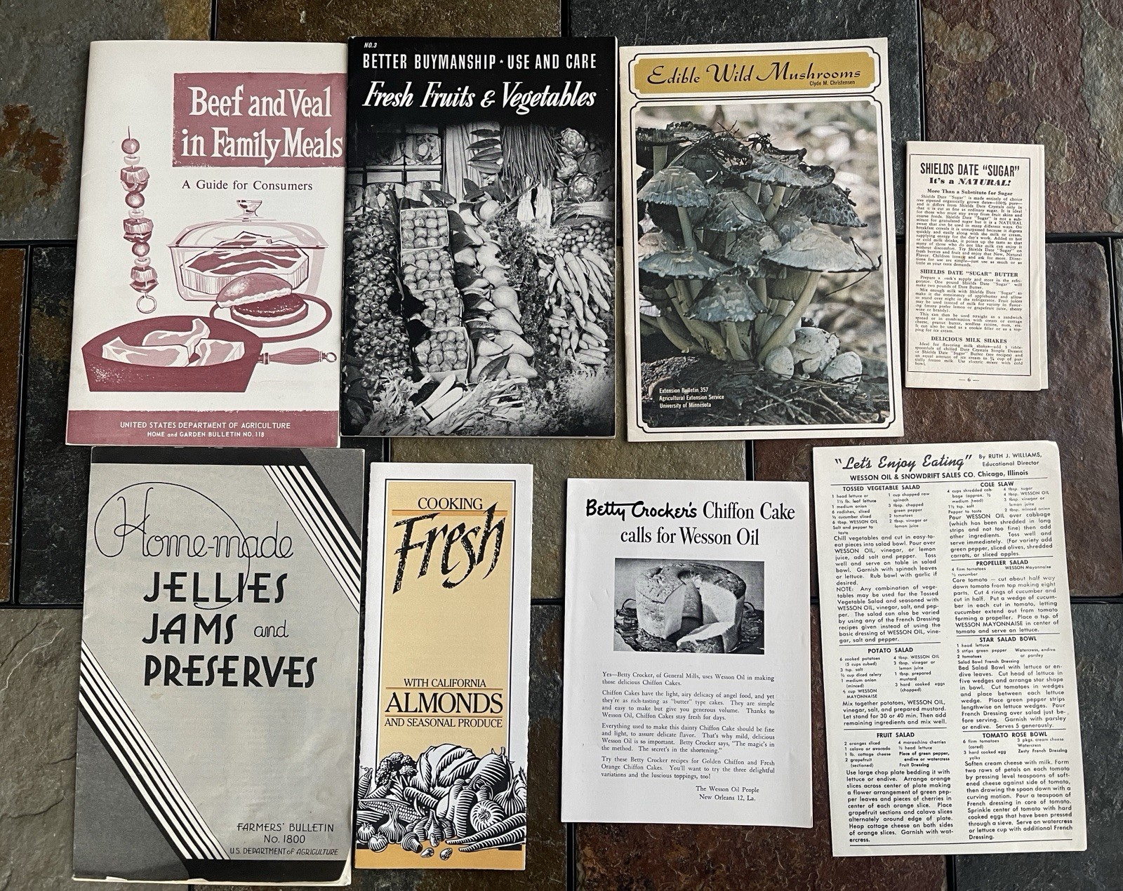 Vintage Veggies And Bulletin, Meat Cooking Nutrition Pamphlets 1970s Cooking