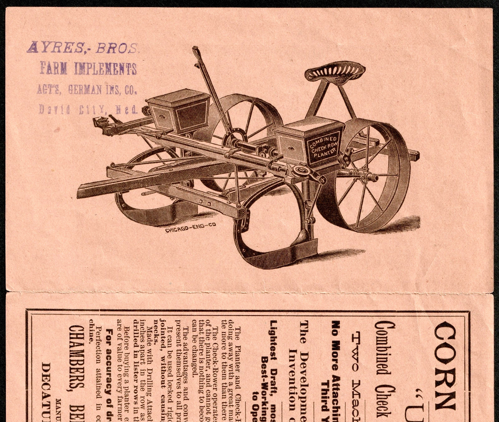 Corn Planter Hog Ring Chambers Bering Quinlan Decatur Ambigram Trade Card SR.f.h