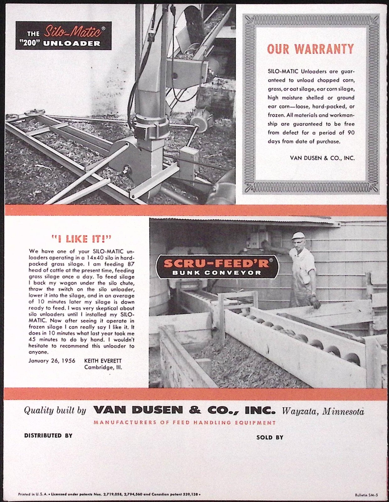 1950s Van Dusen & Co Silo Matic Unloader & Scru-Feed&rsquo;r Bunk Conveyor Brochure