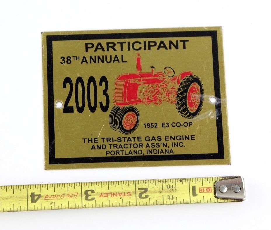 2003 TRI STATE GAS & ENGINE TRACTOR SHOW BRASS PLATE PLAQUE SIGN 1952 E3 CO-OP