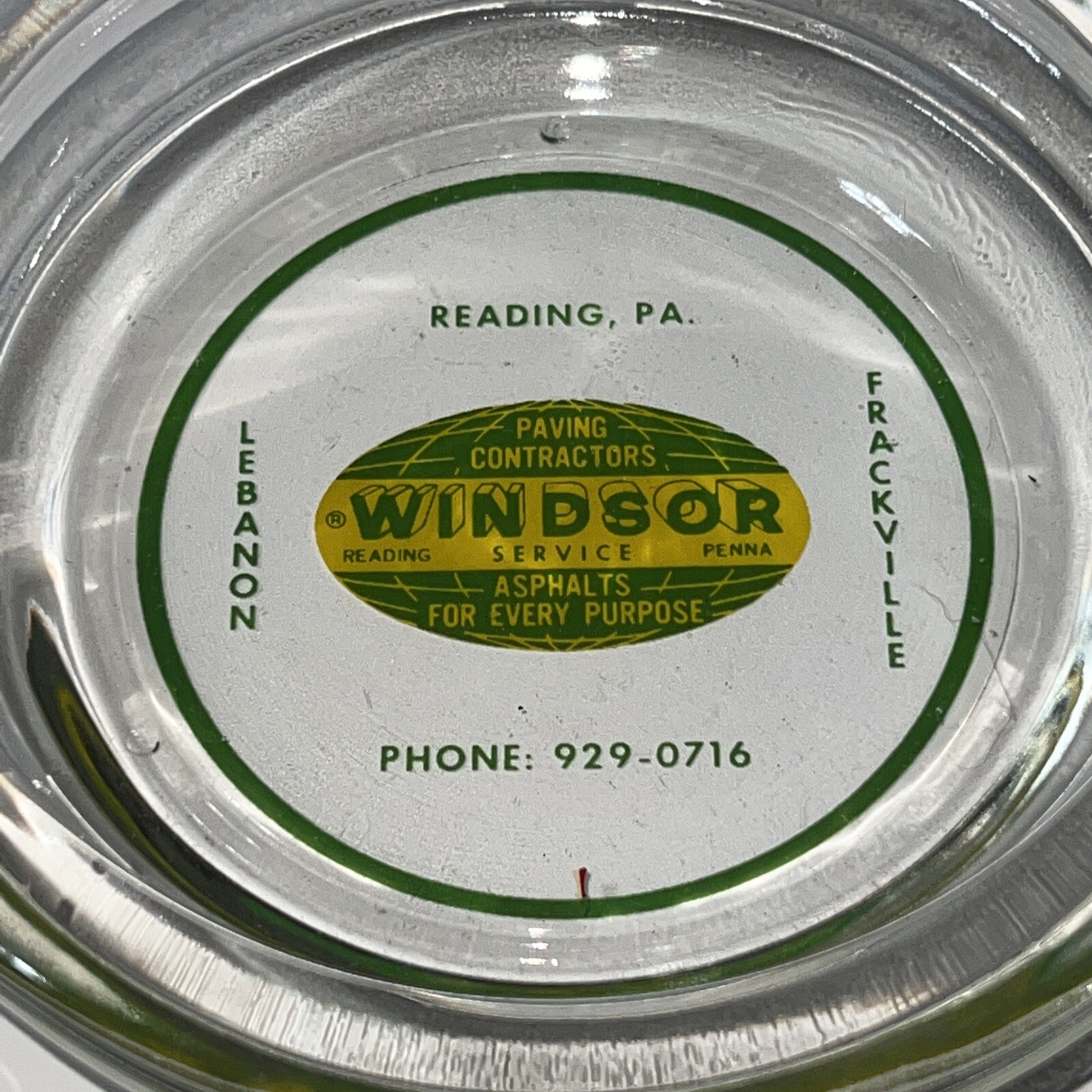 Vintage Glass Ashtray Reading Pa Windsor Paving Contractors