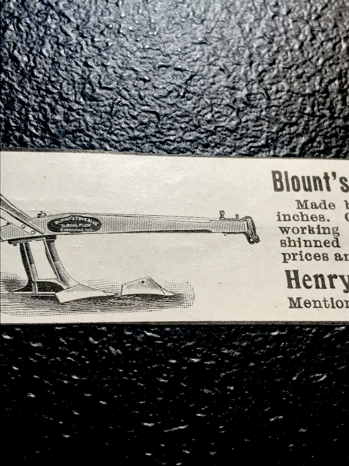 ORIGINAL 1897 Henry Blount Plow Farm Advertising – Evansville – Indiana