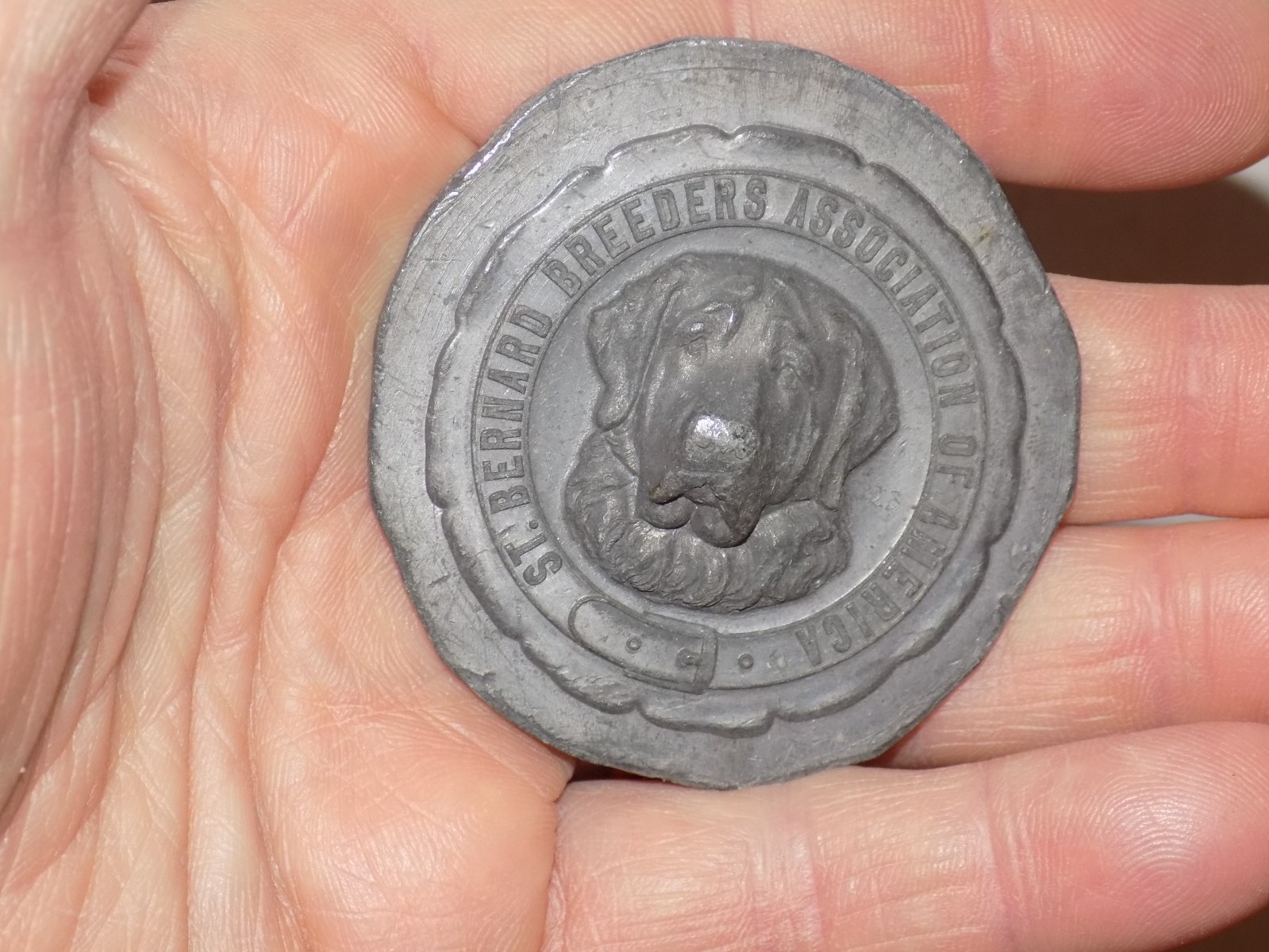 Vintage St. Bernard Breeders Association Heavy Metal Embossed Medal Badge