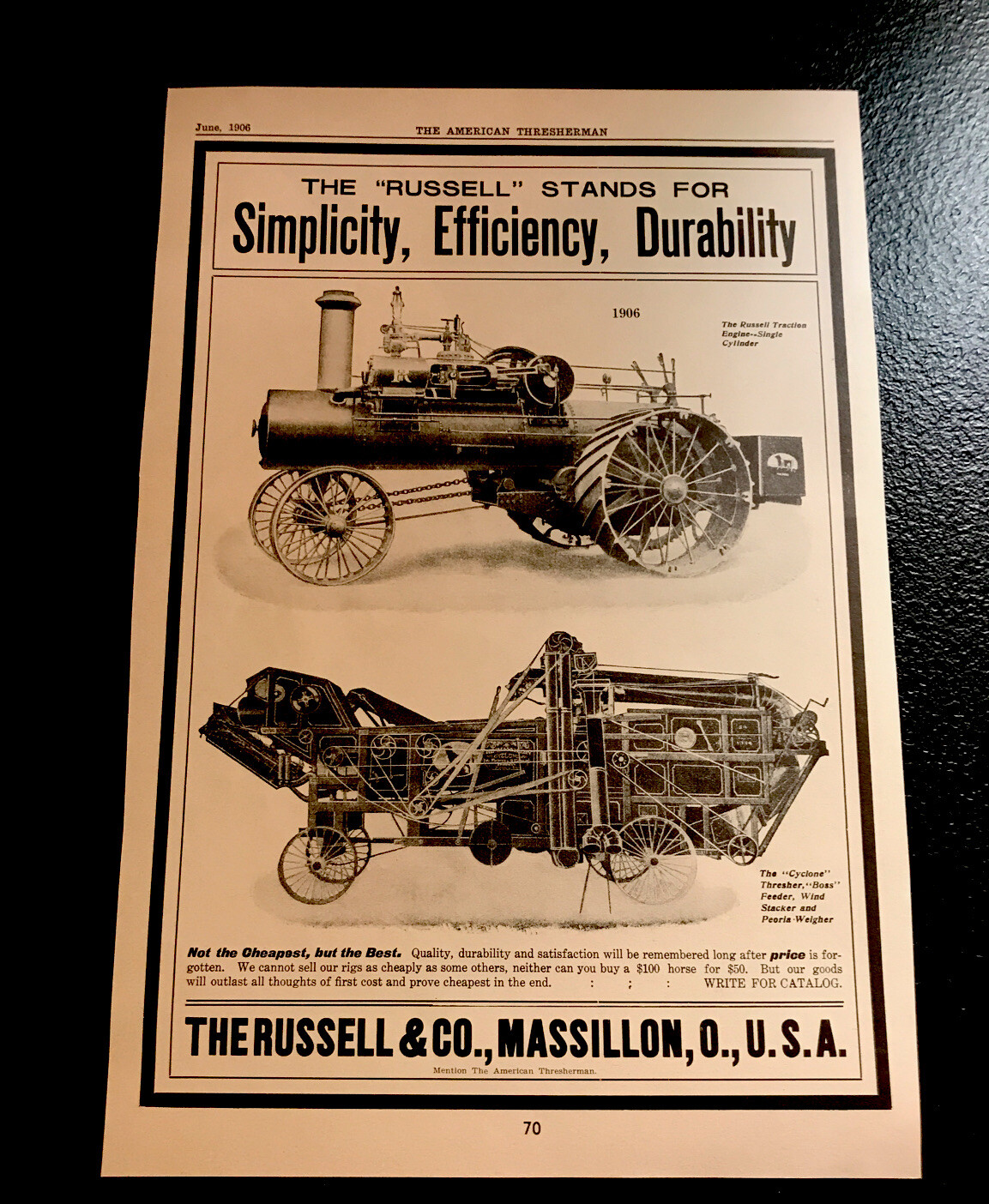 1906 Russell & Co Traction Engine Farm Implements Advertising – Massillon – Ohio